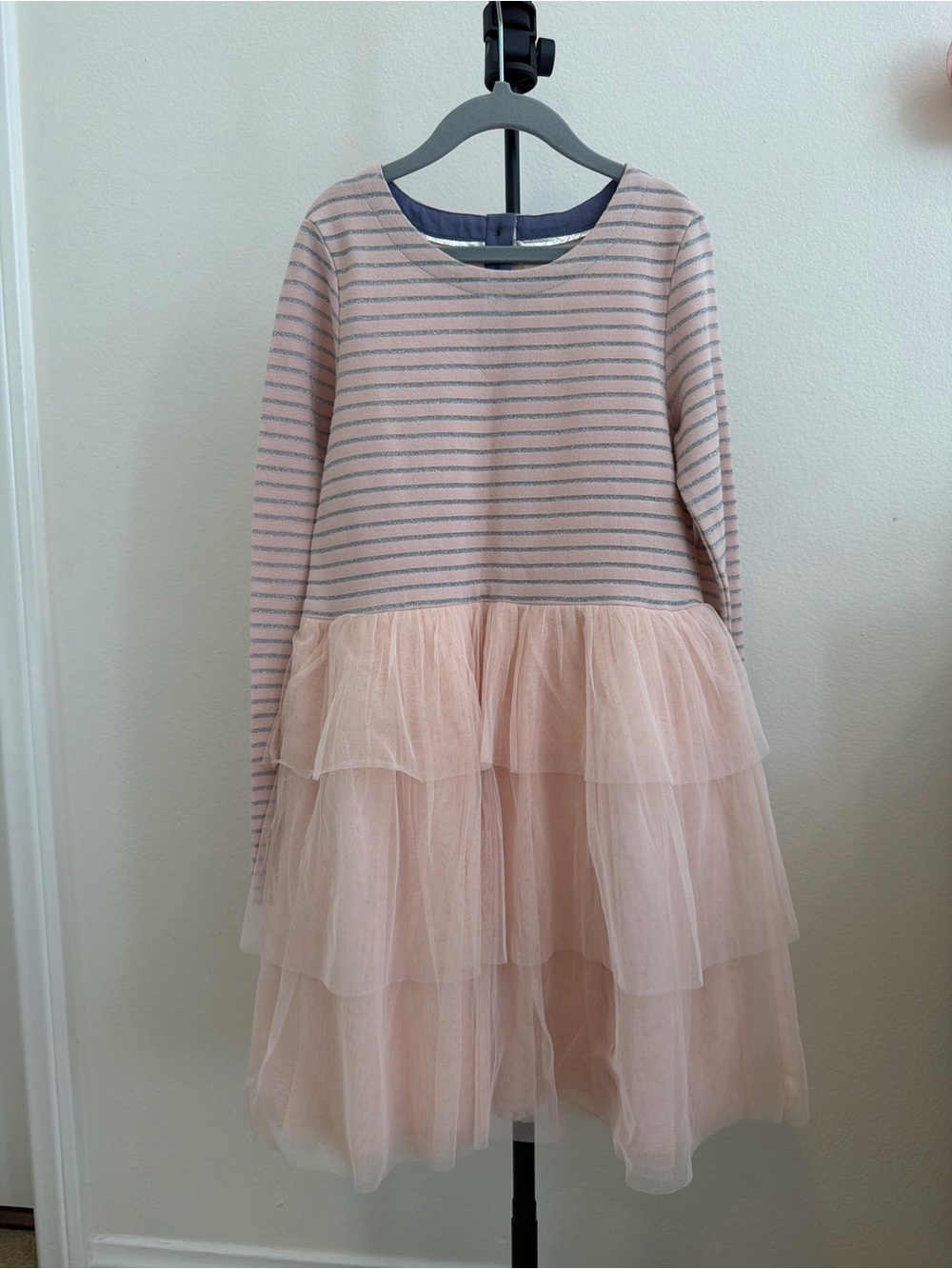 Mini Boden Blush Pink Striped Tulle Tiered Dress